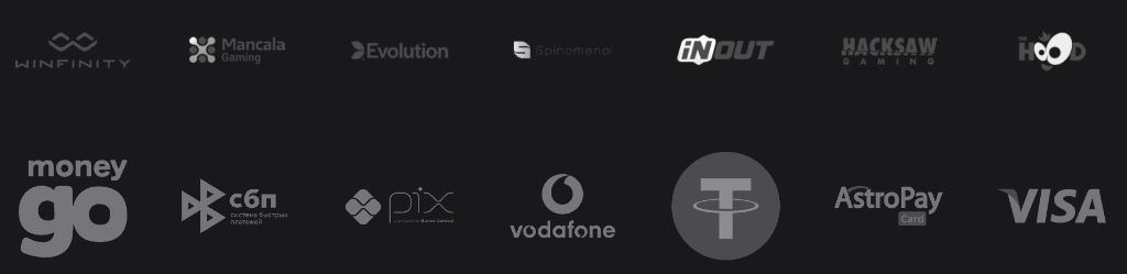 Провайдеры игр и платёжные системы 1xSlots: Evolution, Mancala, Hacksaw, Visa, USDT